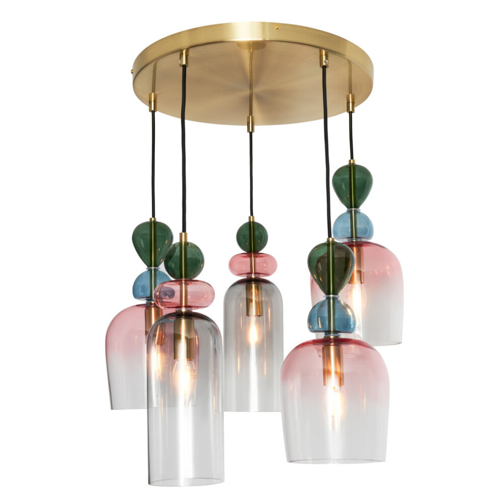 Visconte Vietri Ceiling Pendant 5 Light With Glass Shades - Brass
