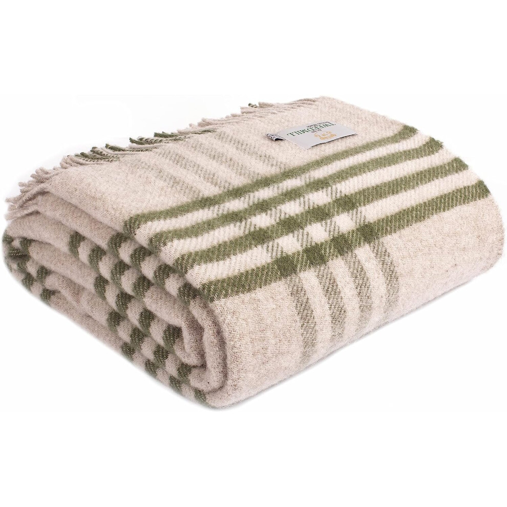 (Olive) Tweedmill Lifestyle Hex Check Blanket/ Throw - 150x183cm - 100% New Pure Wool, Made in UK