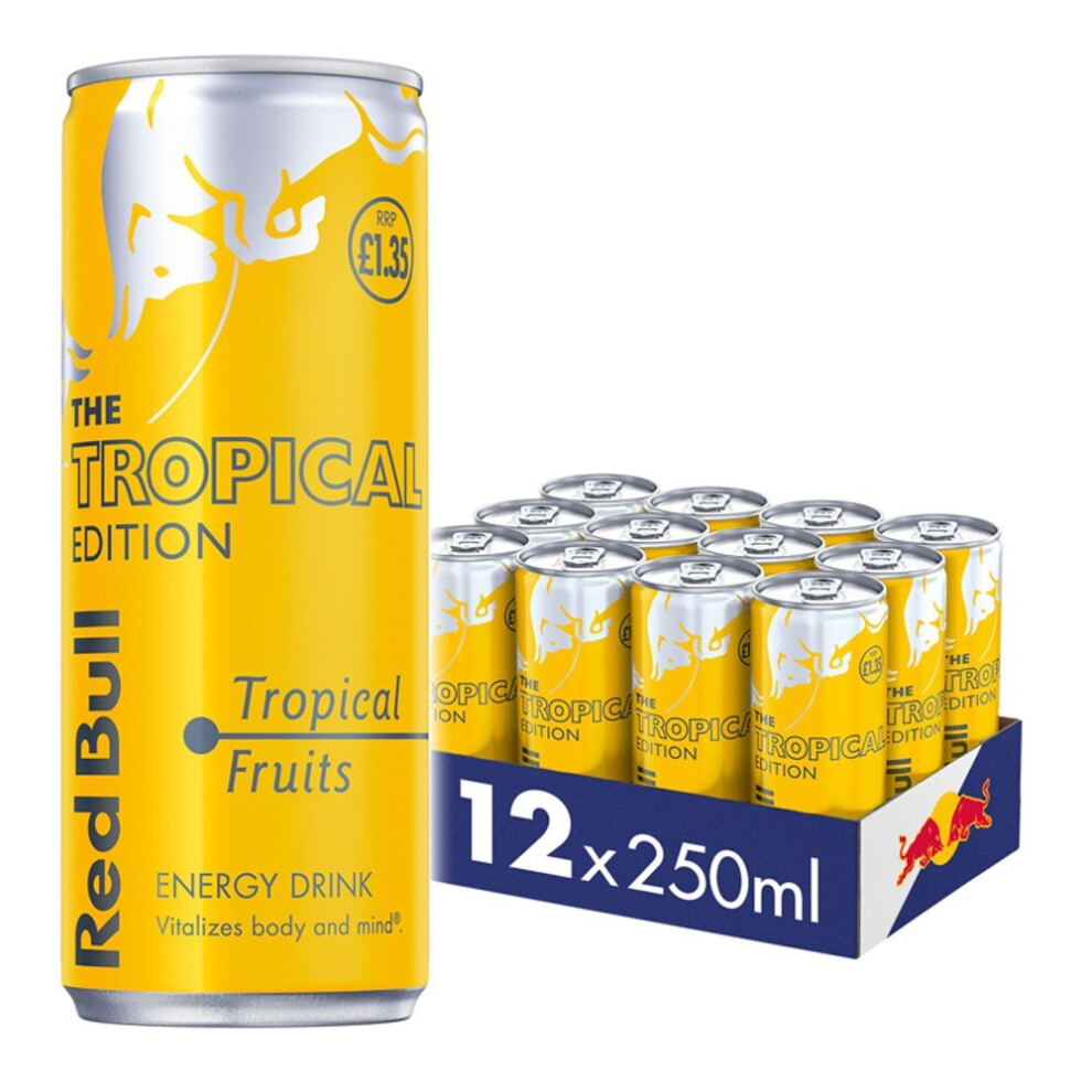Bull Energy Drink, Tropical Edition 250Ml (Pack Of 12) Red