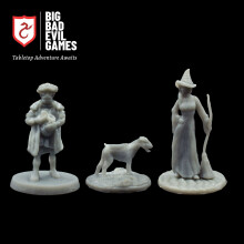 Town Commoners Set 3 Miniature | Rich Nobleman, Stray Dog, Local Witch tabletop minis set for D&D and other RPGs