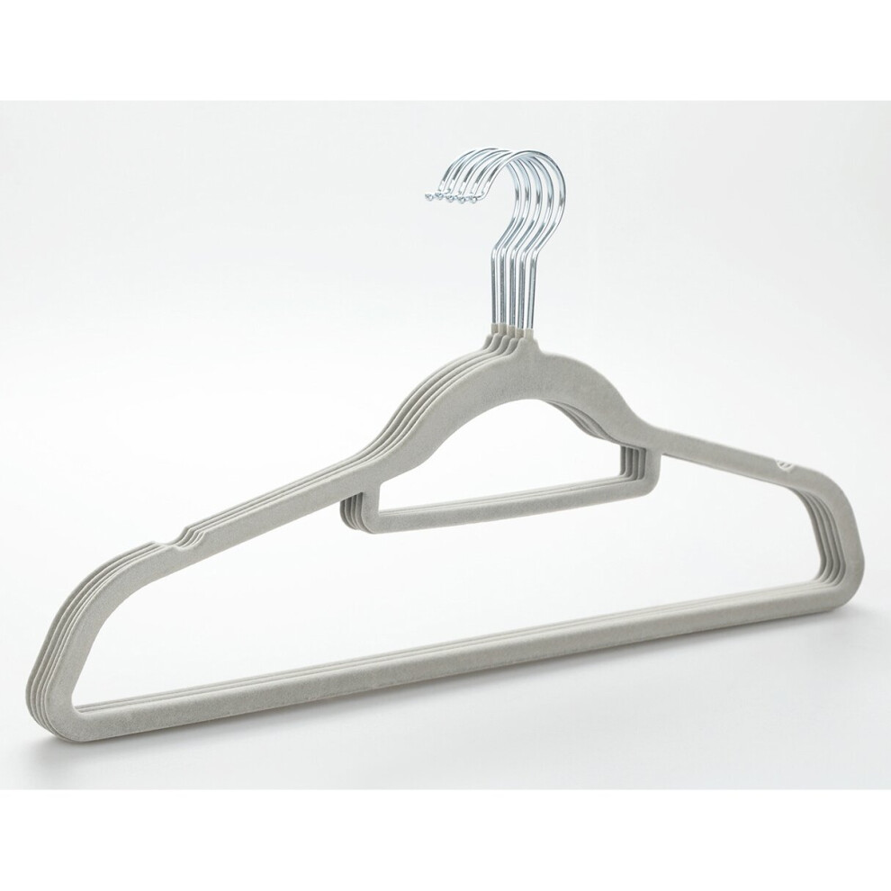 (50 Pack Grey) 50 Non Slip Flocked Velvet Hangers