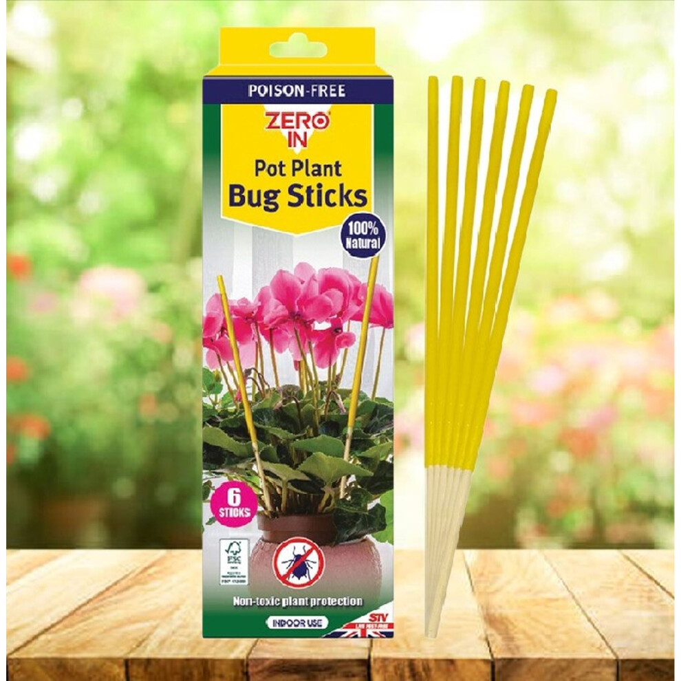 6 Houseplant Sticky Insect Traps Plant Pot Sticks Non Toxic Bug Traps