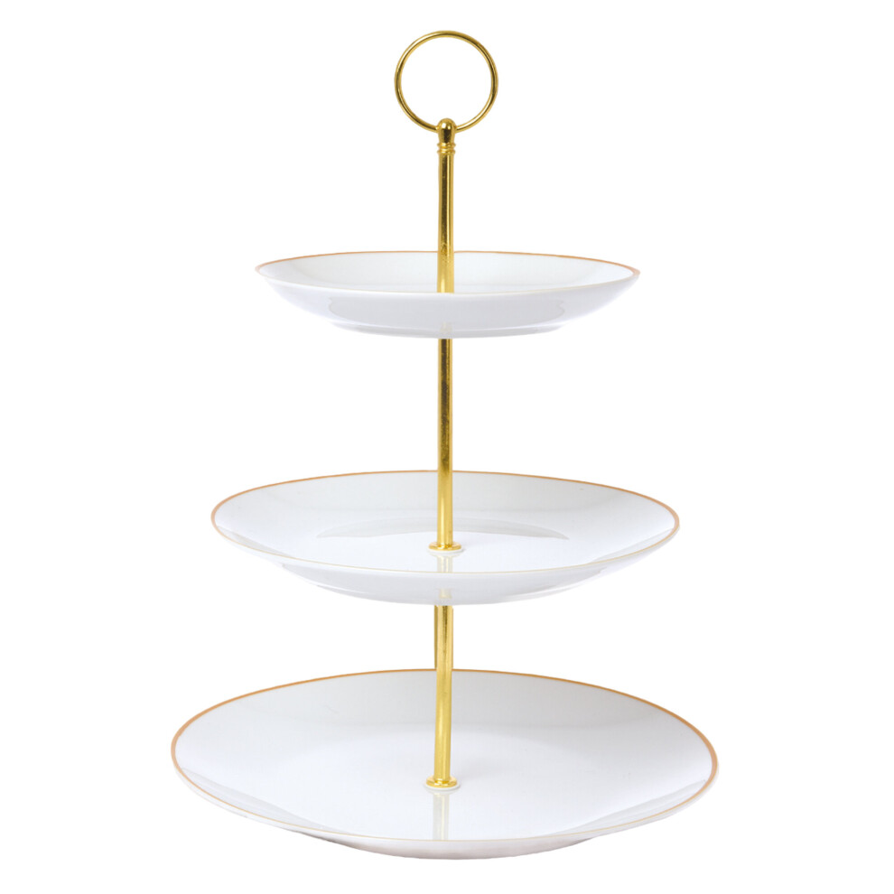 (Gold) 3-Tier White Round Serving Display Cake Food Stand