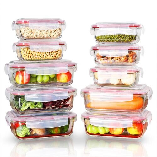 x10 Rectangle Airtight Glass Food Containers With Lids Kitchen Storage