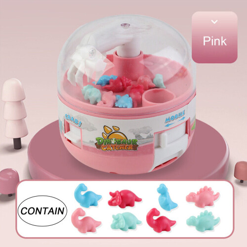 (  Pink) Mini Claw Machine Grabber with 8 Tiny Dinosaur Prizes