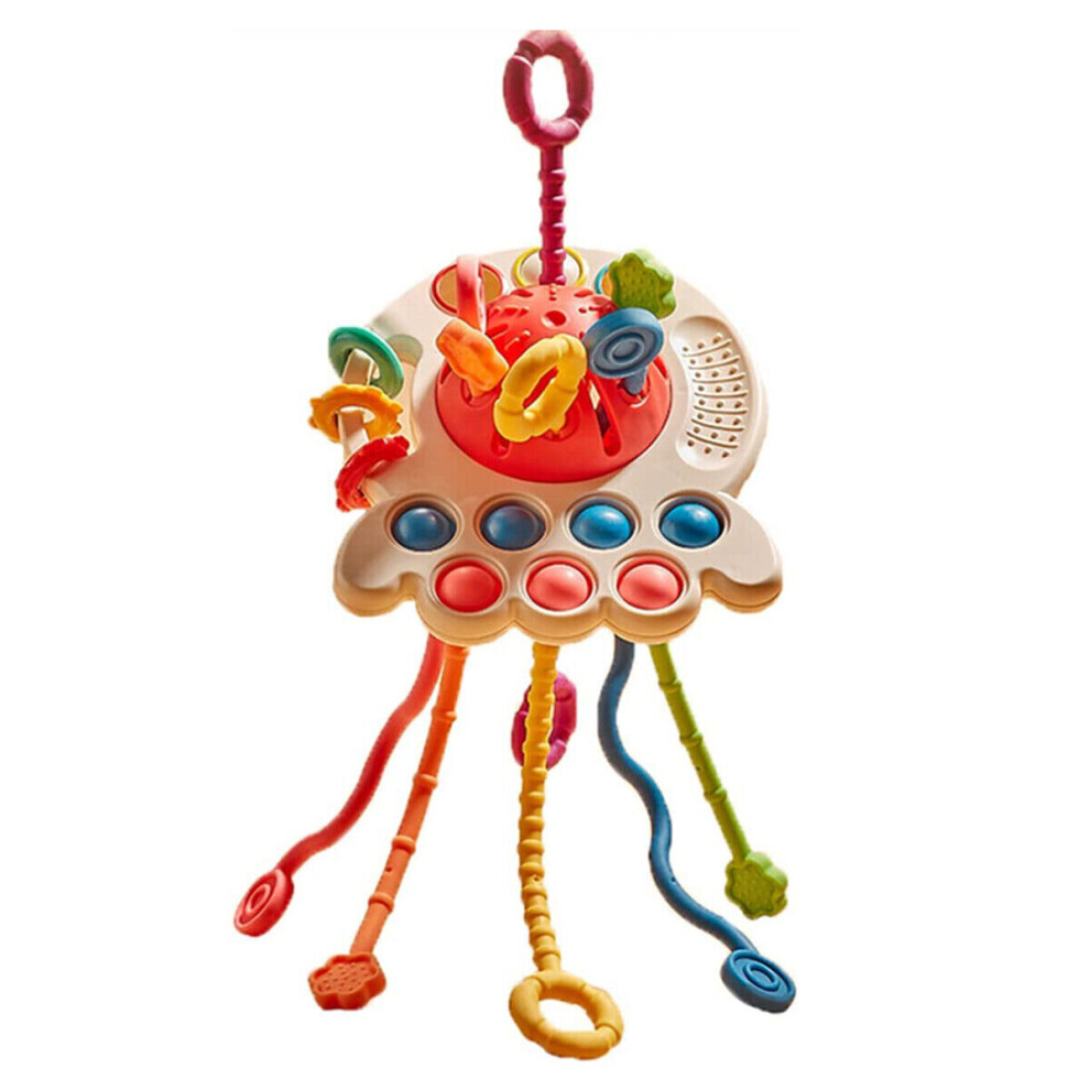 Mdsrjone ( Red) Baby Toddler Octopus Ufo Pull String Activity Sensory