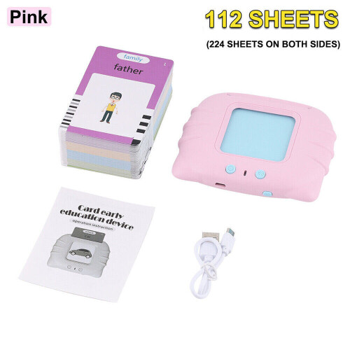 (  Pink) 112 Sheets Preschool Words Learning Cards Talking Flash Cards Kids