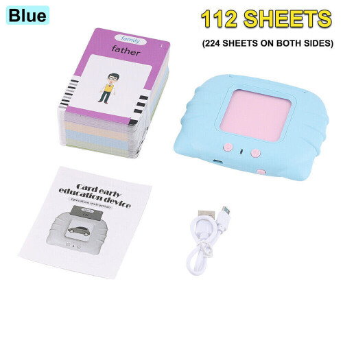 (  Blue) 112 Sheets Preschool Words Learning Cards Talking Flash Cards Kids