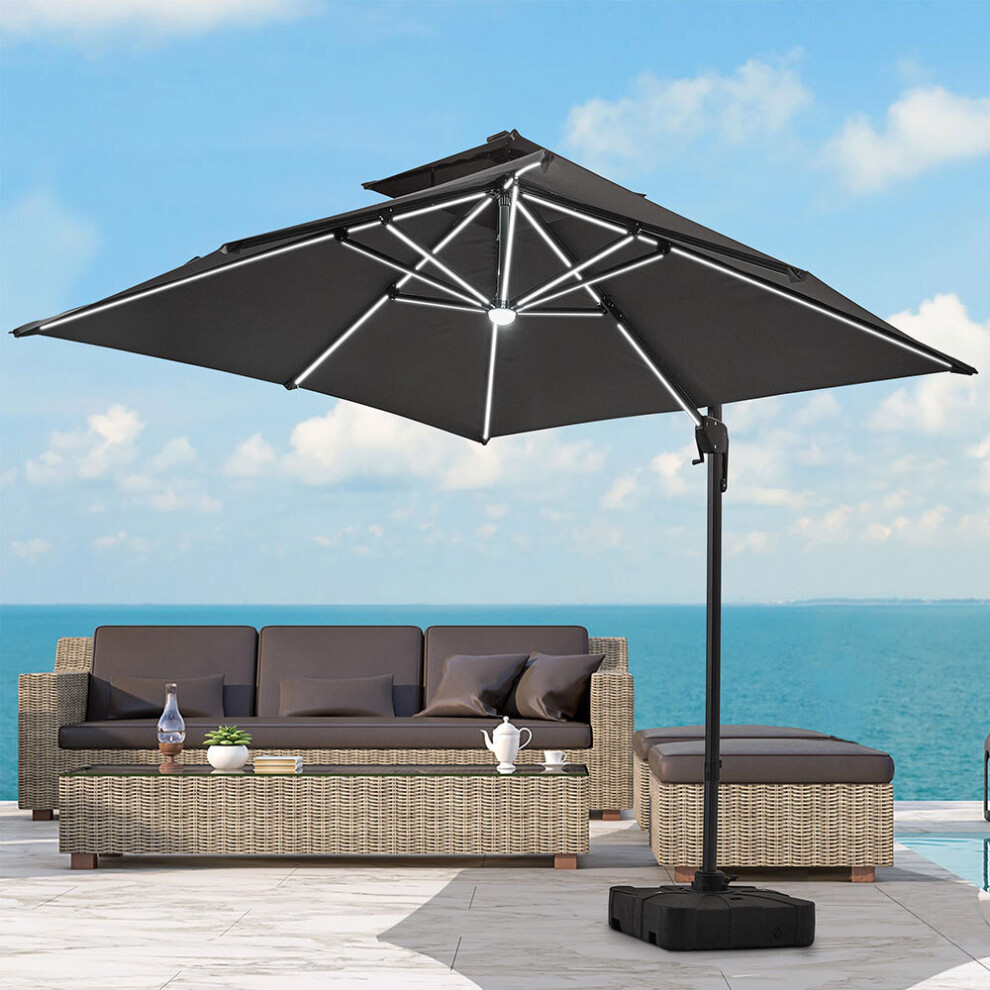 Outdoor Large 3M Solar Power LED Cantilever Parasol
