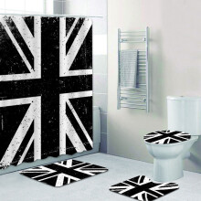 (2, 180x200cm) Modern Grunge Union Jack UK Flag Shower Curtain Set for Bathroom Bath Mat Rug