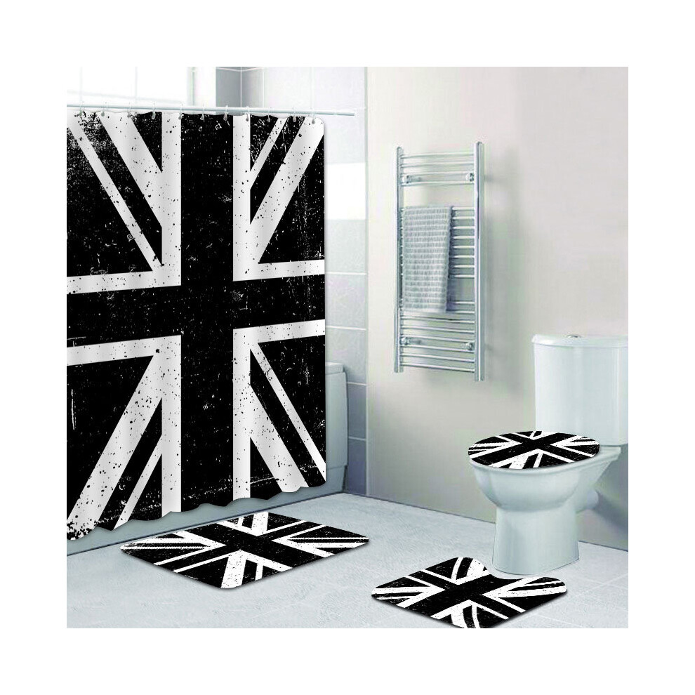 (2, 180x200cm) Modern Grunge Union Jack UK Flag Shower Curtain Set for Bathroom Bath Mat Rug