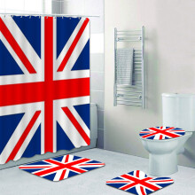 (3, 180x200cm) Modern Grunge Union Jack UK Flag Shower Curtain Set for Bathroom Bath Mat Rug