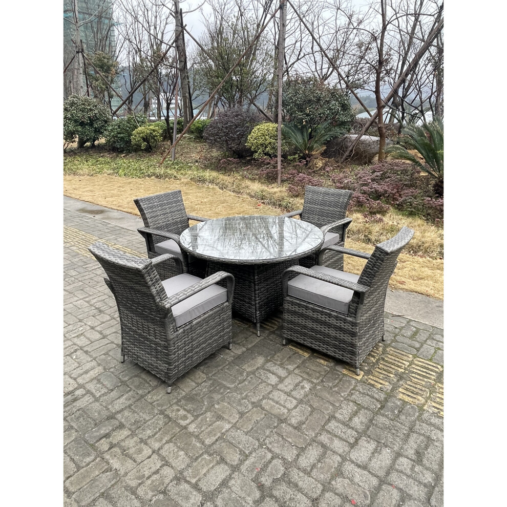 Fimous Rattan Garden Furniture Dining Set Table And Chair Wicker Patio Grey