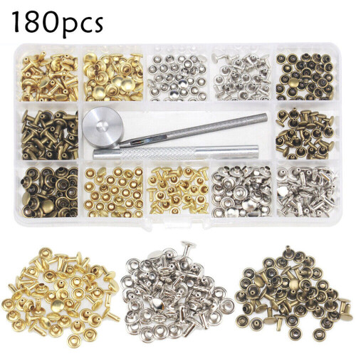 180 Set Leather Rivets Double Cap Rivet Tubular Metal Studs with Fixing ...