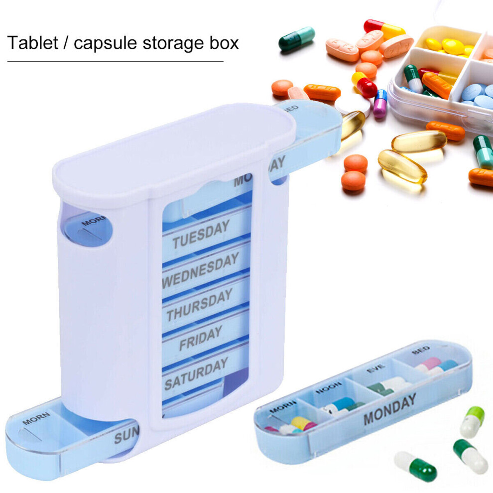 Mdsrjone Blue 7 Day Week Pill Box Organiser Tablet Medicine Storage Dispenser Large