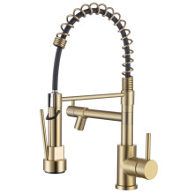 (Gold + Black Pull-Tube) Gold Kitchen Faucet,Gold Spring Faucet,Gold Kitchen Sink Faucet with Pull Down Brass Sprayer,High Arc Single Handle Kitchen Sink Faucet