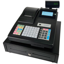 CRG500 Black Cash Register with Large Drawer - 30 Dept Keys, 4700 PLUs, Electronic Journal, 50 Clerks, 20 Payments, Barcode Scanner Ready