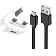 Power Adaptor & USB Cable Wall Charger for Vodafone Smart Prime 7 - 2A Fast Charger, 5V, 480Mbps Data, UK Plug, Aluminium Casing (6555HH1GFF6385)