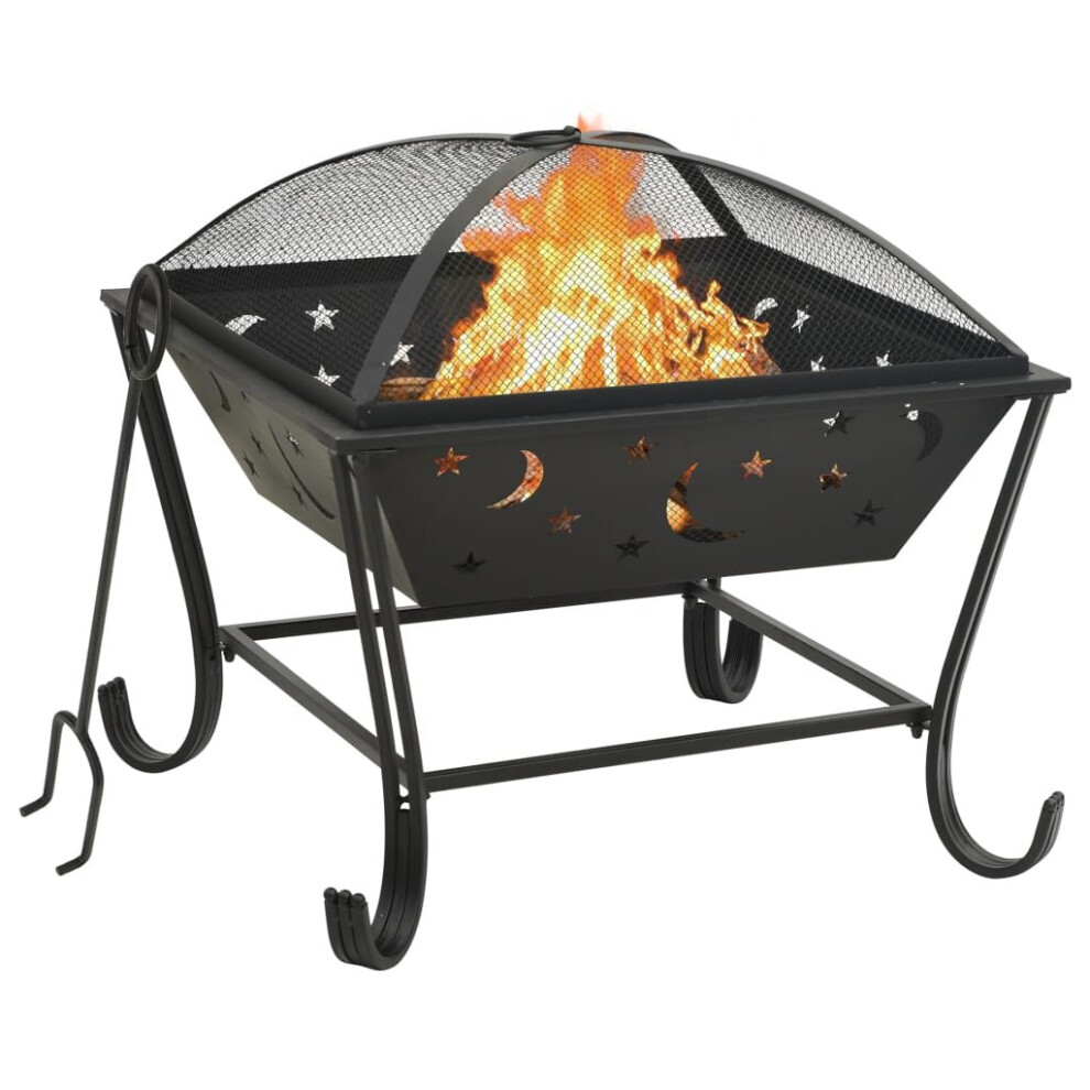 vidaXL Fire Pit with Poker 62 cm 2XL Steel Fire Bowl Patio Heater Home Garden