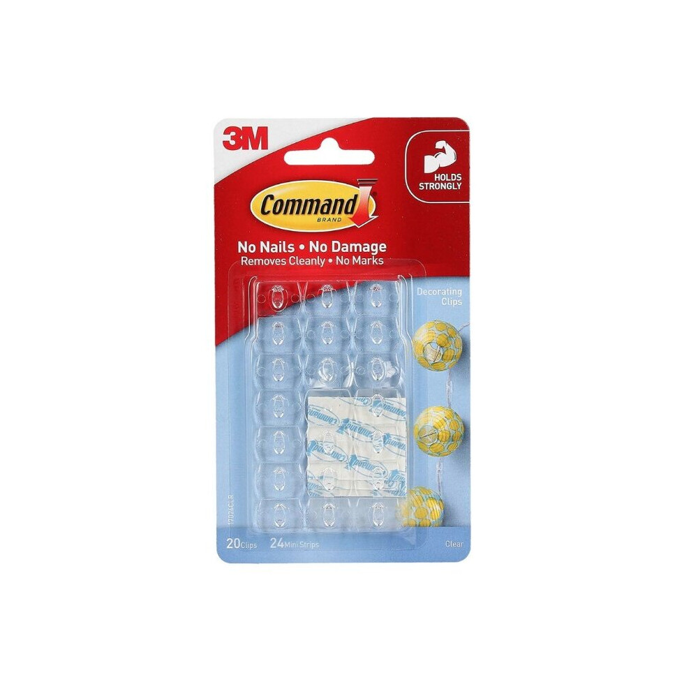 3M Command Clear Decorating Clips With Clear Strips 20 Clips, 24 Strips