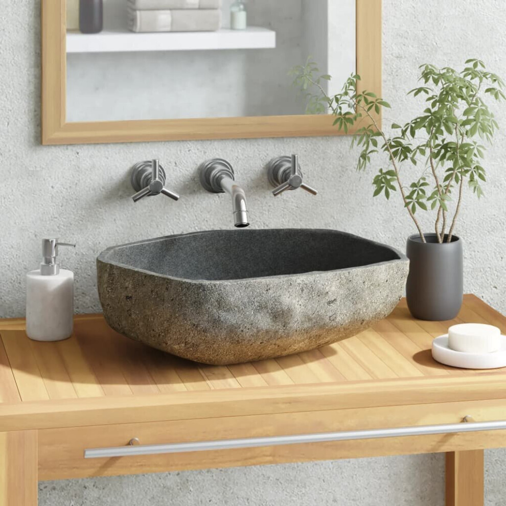 vidaXL Basin River Stone Oval 45-53cm Sink Washing Bowl Bathroom Natural Stone