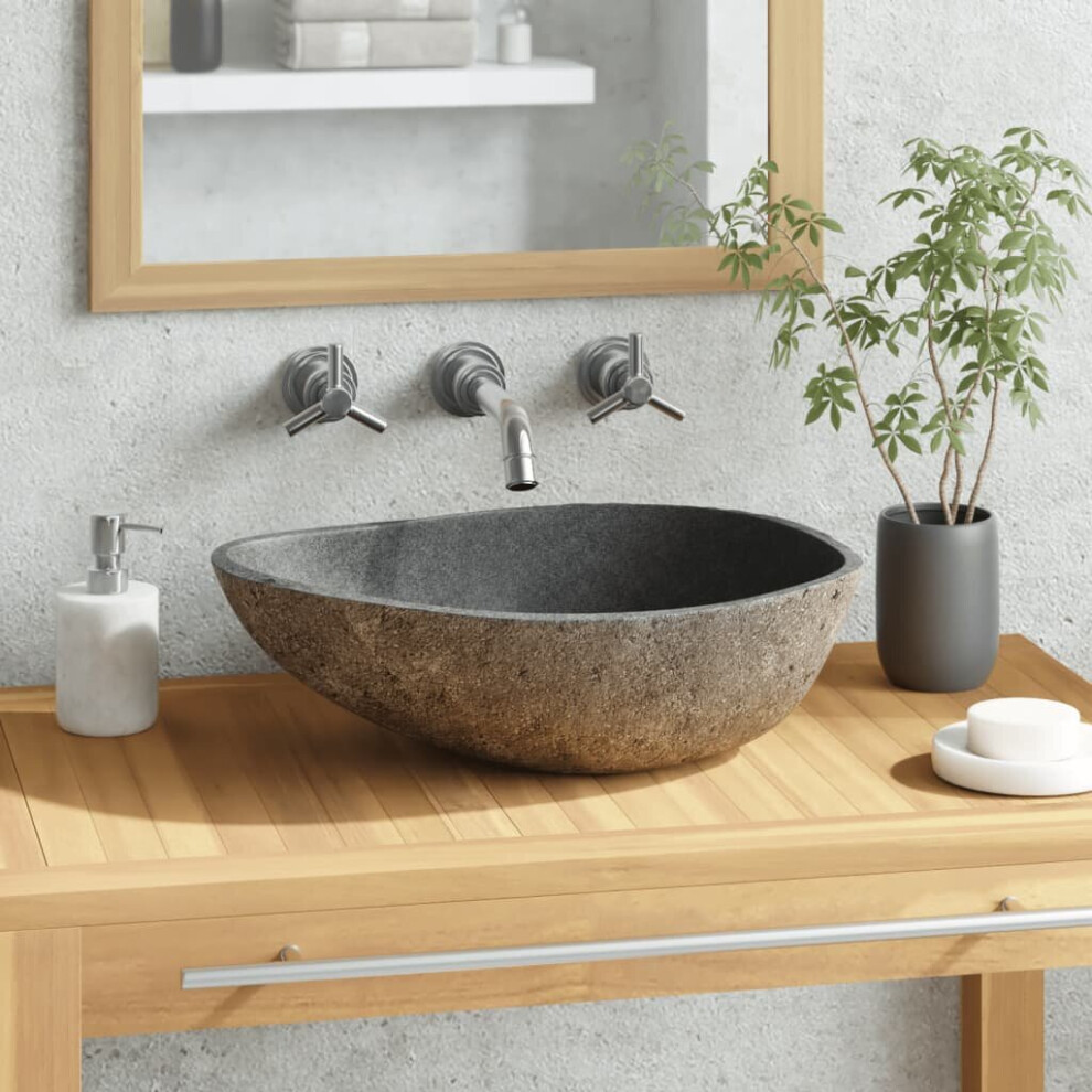 vidaXL Basin River Stone Oval 37-46cm Sink Washing Bowl Bathroom Natural Stone