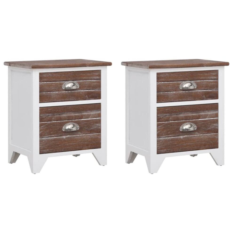 vidaXL Nightstand 2 pcs with 2 Drawers Brown and White Bedroom Bedside Cabinet