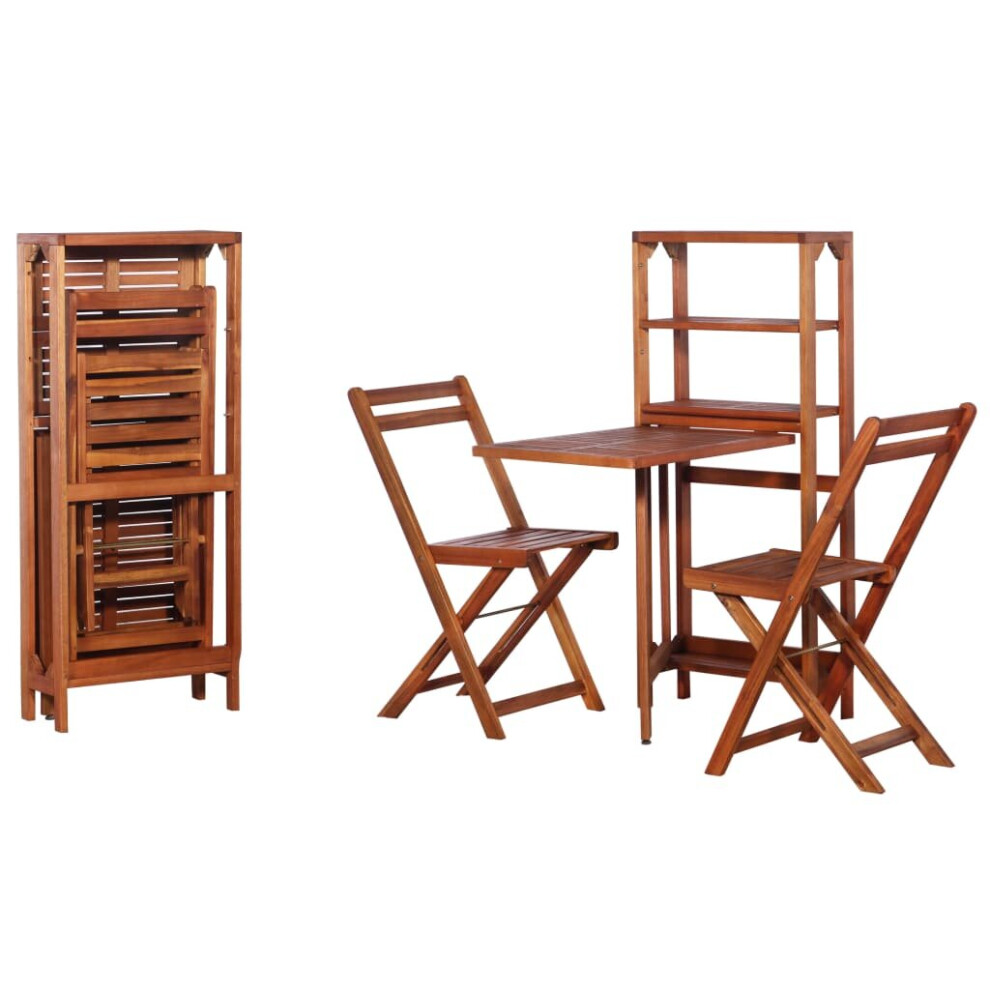 vidaXL Solid Acacia Wood Bistro Set 3 Piece Garden Furniture Table Chairs