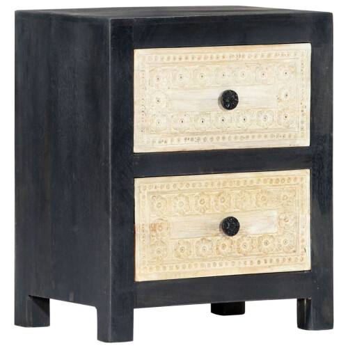 VidaXL vidaXL Solid Mango Wood Hand Carved Bedside Cabinet Grey 40x30x50cm Storage