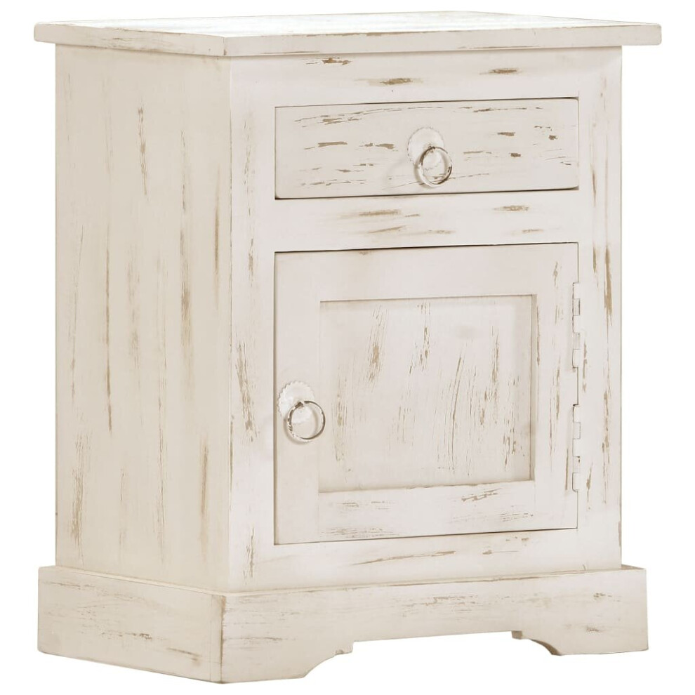 vidaXL Solid Mango Wood Bedside Cabinet White Nightstand Telephone Cabinet