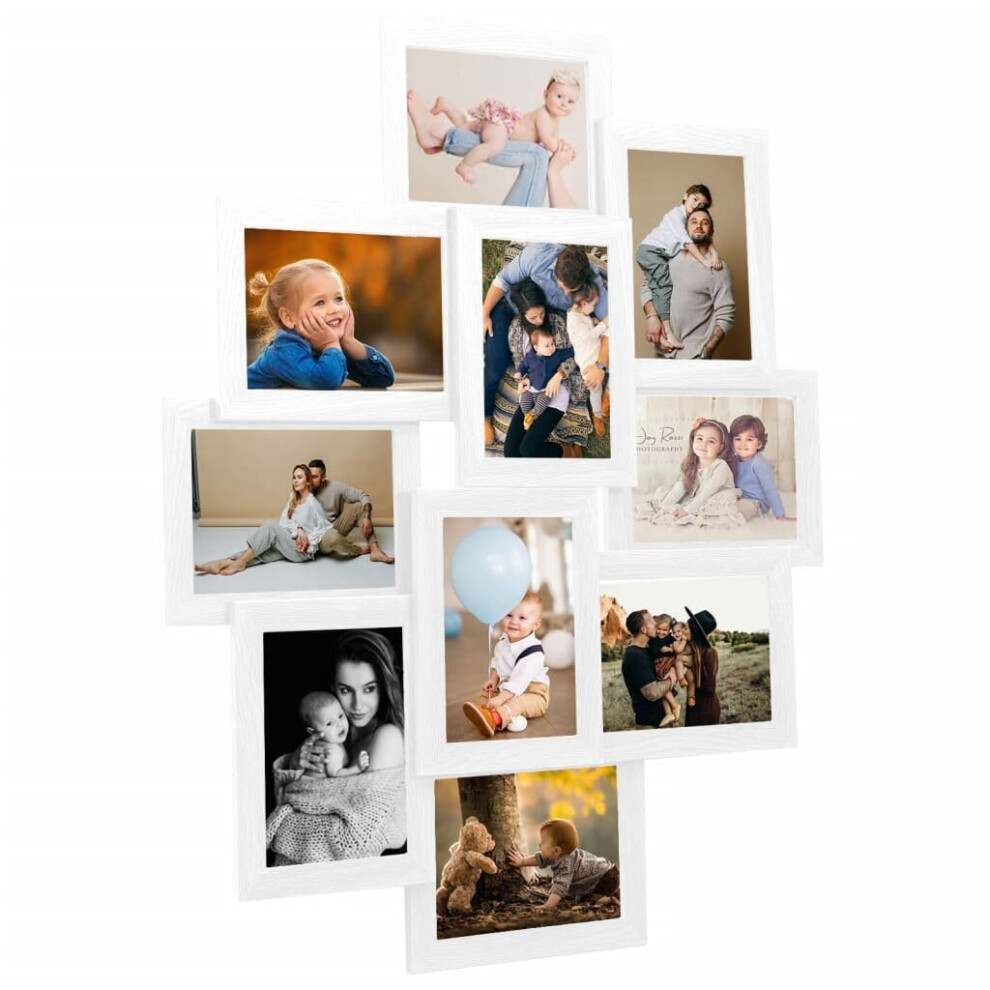 vidaXL Collage Photo Frame for 10x(10x15 cm) Picture White MDF Poster Frame