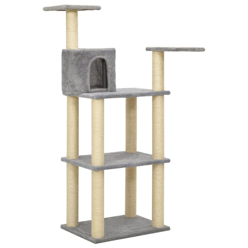 vidaXL Cat Tree with Sisal Scratching Posts Light Grey Cat Condo Play Tower