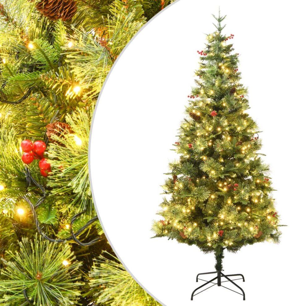vidaXL Pre-lit Christmas Tree with Pine Cones Artificial Tree Green PVC and PE