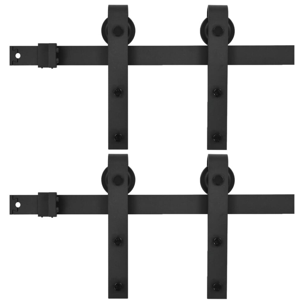 Â vidaXL 2x Sliding Door Hardware Kits Steel Black Rail Frame Barn Track Hanger