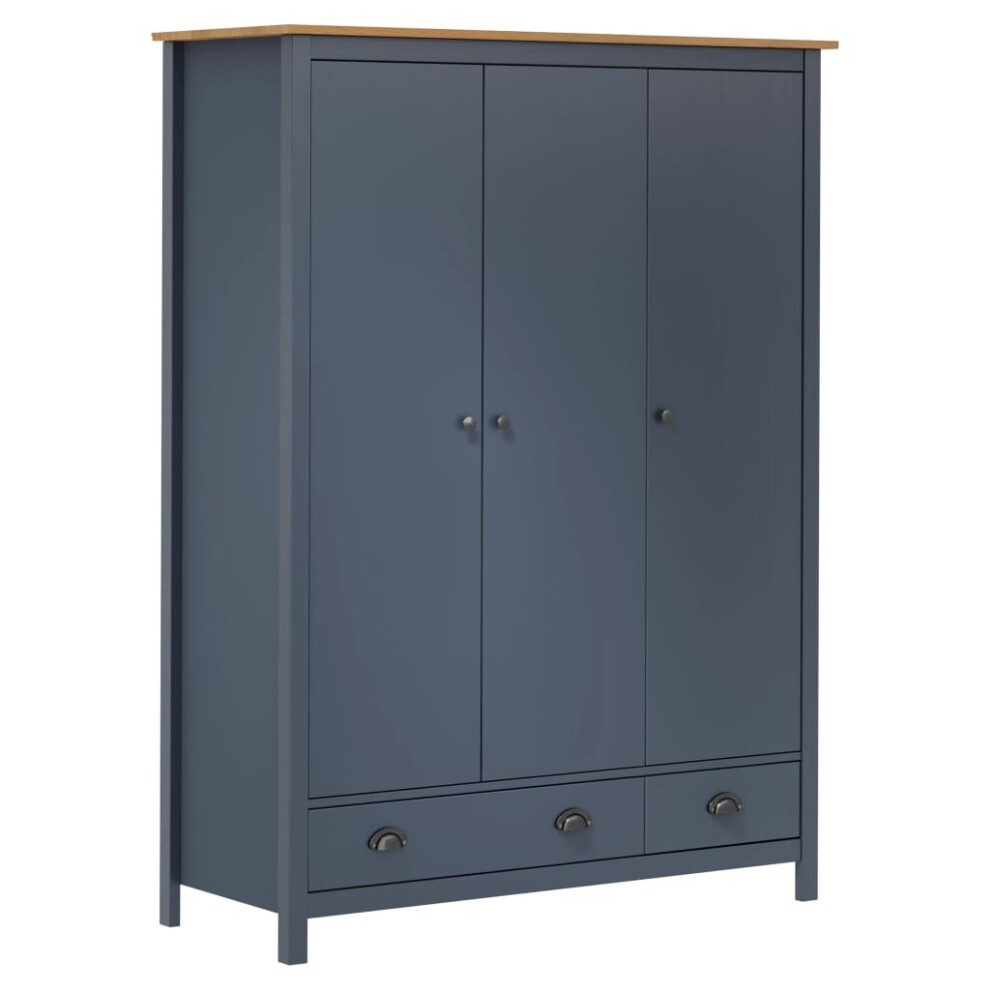 vidaXL Solid Wood Pine 3-Door Wardrobe Hill Grey 127x50x170 Cm Clothes Cabinet