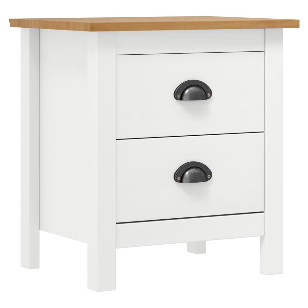 vidaXL Solid Wood Pine Bedside Cabinet Hill White Wooden Sideboard Bed Stand