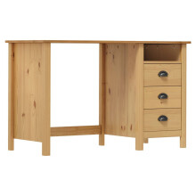 vidaXL Solid Wood Pine Desk Hill with 3 Drawers 120x50x74 cm Writing Desk