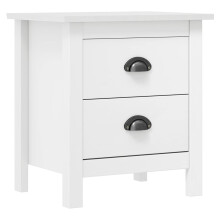 vidaXL Solid Wood Pine Bedside Cabinet Hill White Wooden Sideboard Bed Stand