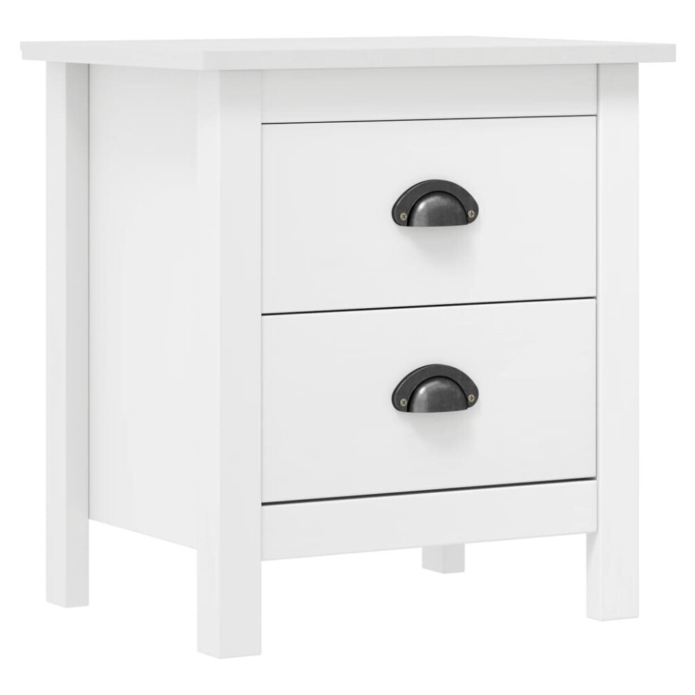 vidaXL Solid Wood Pine Bedside Cabinet Hill White Wooden Sideboard Bed Stand