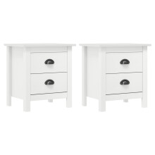 vidaXL 2x Solid Wood Pine Bedside Cabinet Hill White Sideboard Side Cabinet