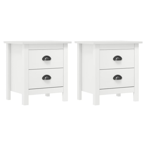 VidaXL vidaXL 2x Solid Wood Pine Bedside Cabinet Hill White Sideboard Side Cabinet