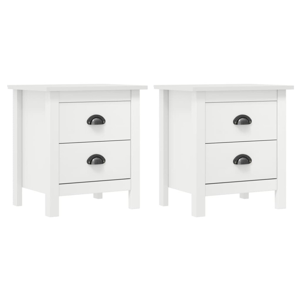 Vidaxl 2X Solid Wood Pine Bedside Cabinet Hill White Sideboard Side Cabinet