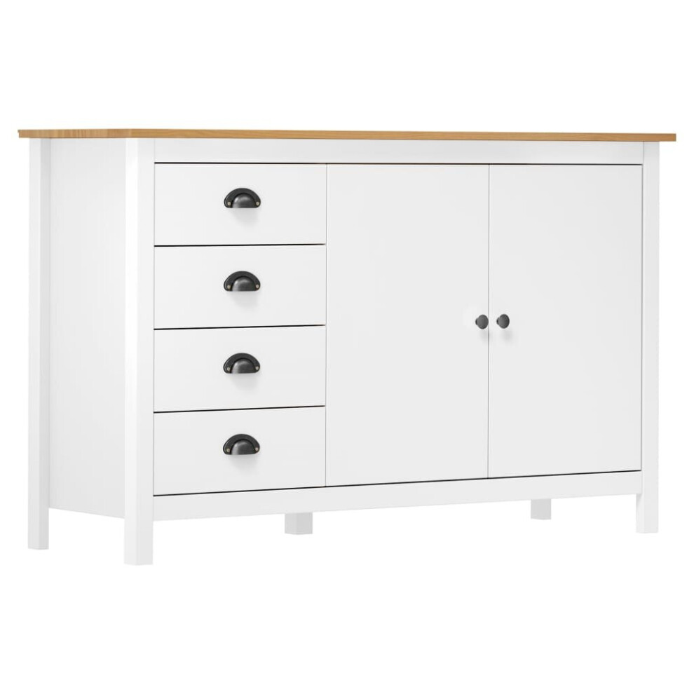 vidaXL Solid Wood Pine Sideboard Hill White 130x40x80 cm Wooden Side Cabinet