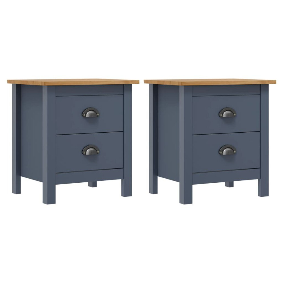 vidaXL 2x Solid Wood Pine Bedside Cabinets Hill Grey Sideboard Side Cabinet