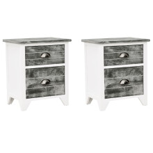 vidaXL 2x Nightstands with 2 Drawers Grey and White Bedroom Side Table Cabinet