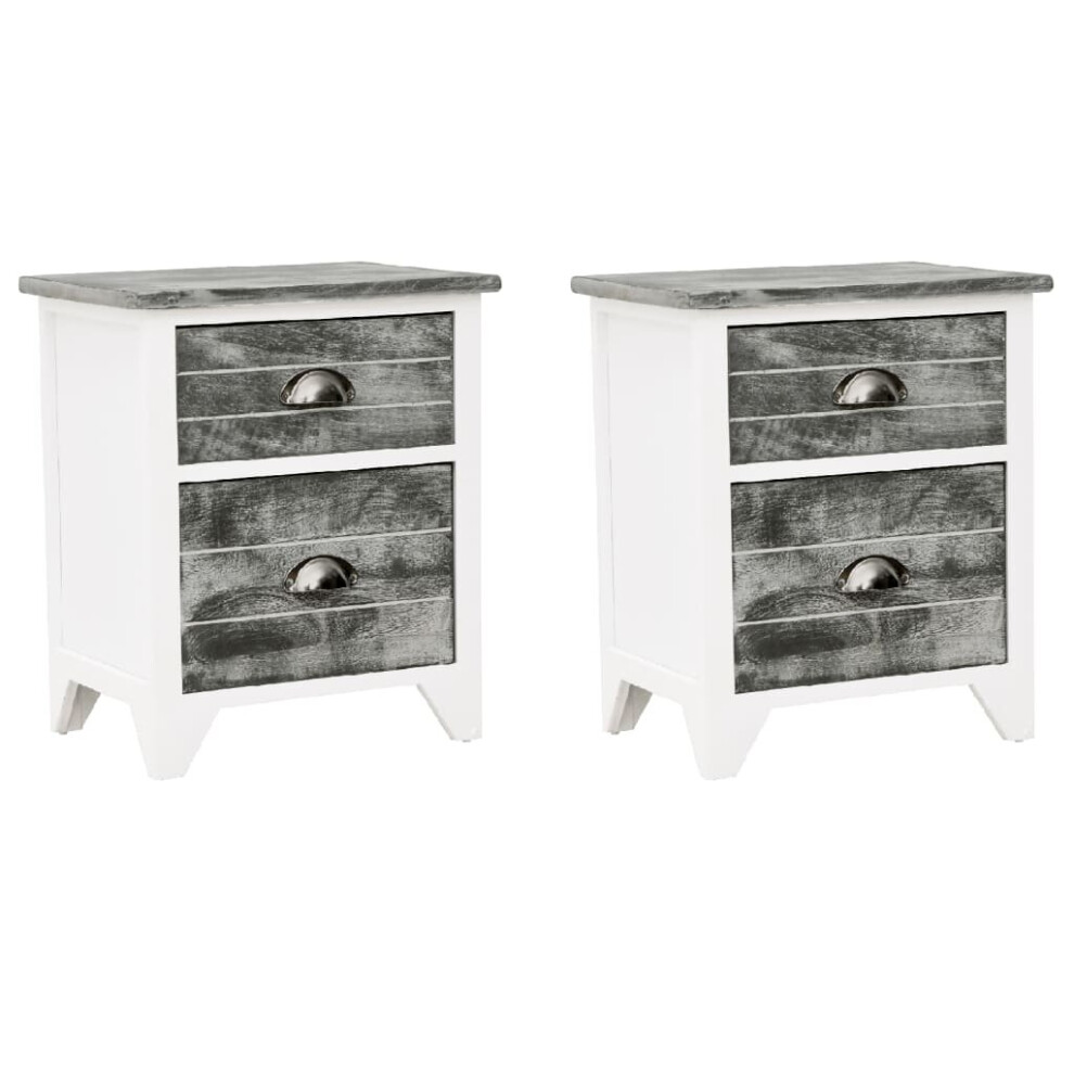 vidaXL 2x Nightstands with 2 Drawers Grey and White Bedroom Side Table Cabinet