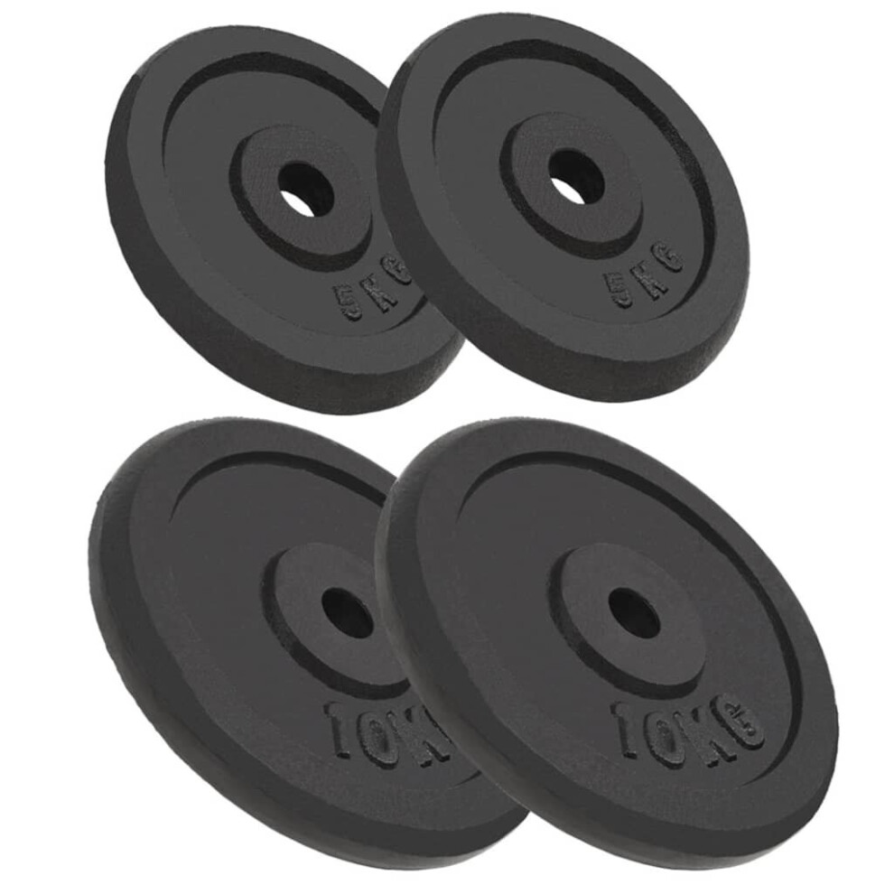 vidaXL 4x Weight Plates 2x10kg+2x5kg Cast Iron Fitness Gym Disc for Dumbbell