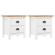 vidaXL 2x Solid Wood Pine Bedside Cabinet Hill White Sideboard Side Cabinet