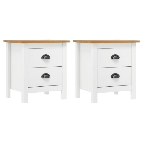VidaXL vidaXL 2x Solid Wood Pine Bedside Cabinet Hill White Sideboard Side Cabinet