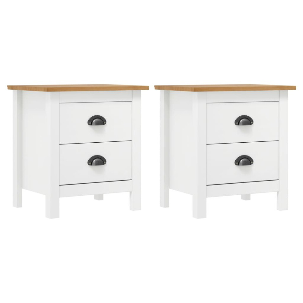 Vidaxl 2X Solid Wood Pine Bedside Cabinet Hill White Sideboard Side Cabinet
